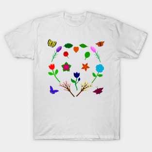 Scattered Flowers and Butterflies, no background T-Shirt